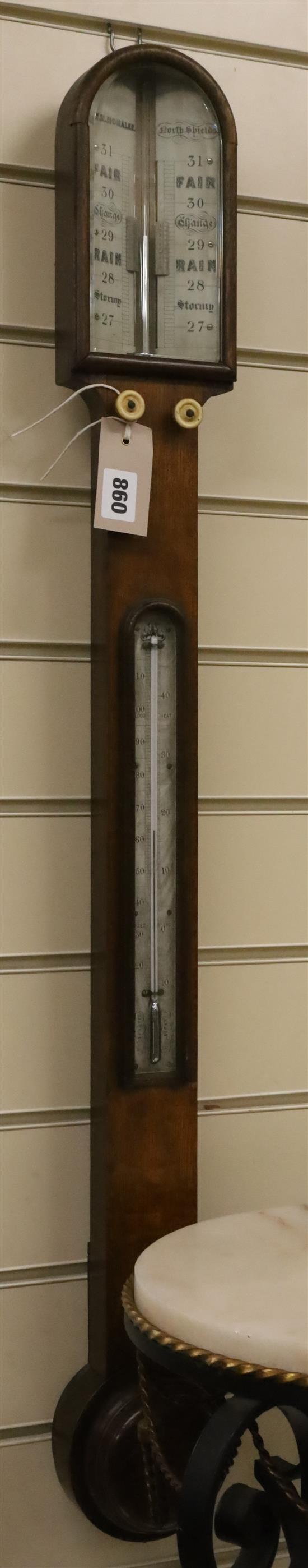 A Victorian oak stick barometer by Noralee, North Shields H.96cm